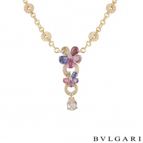 Bvlgari Yellow Gold Diamond Sapphire Flower Necklace